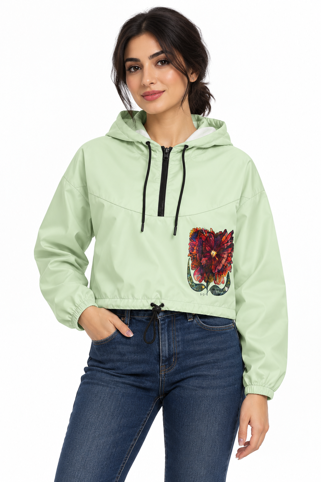 Colorful Bloom cropped windbreaker, wearable art by Viona Vozhd, view 3