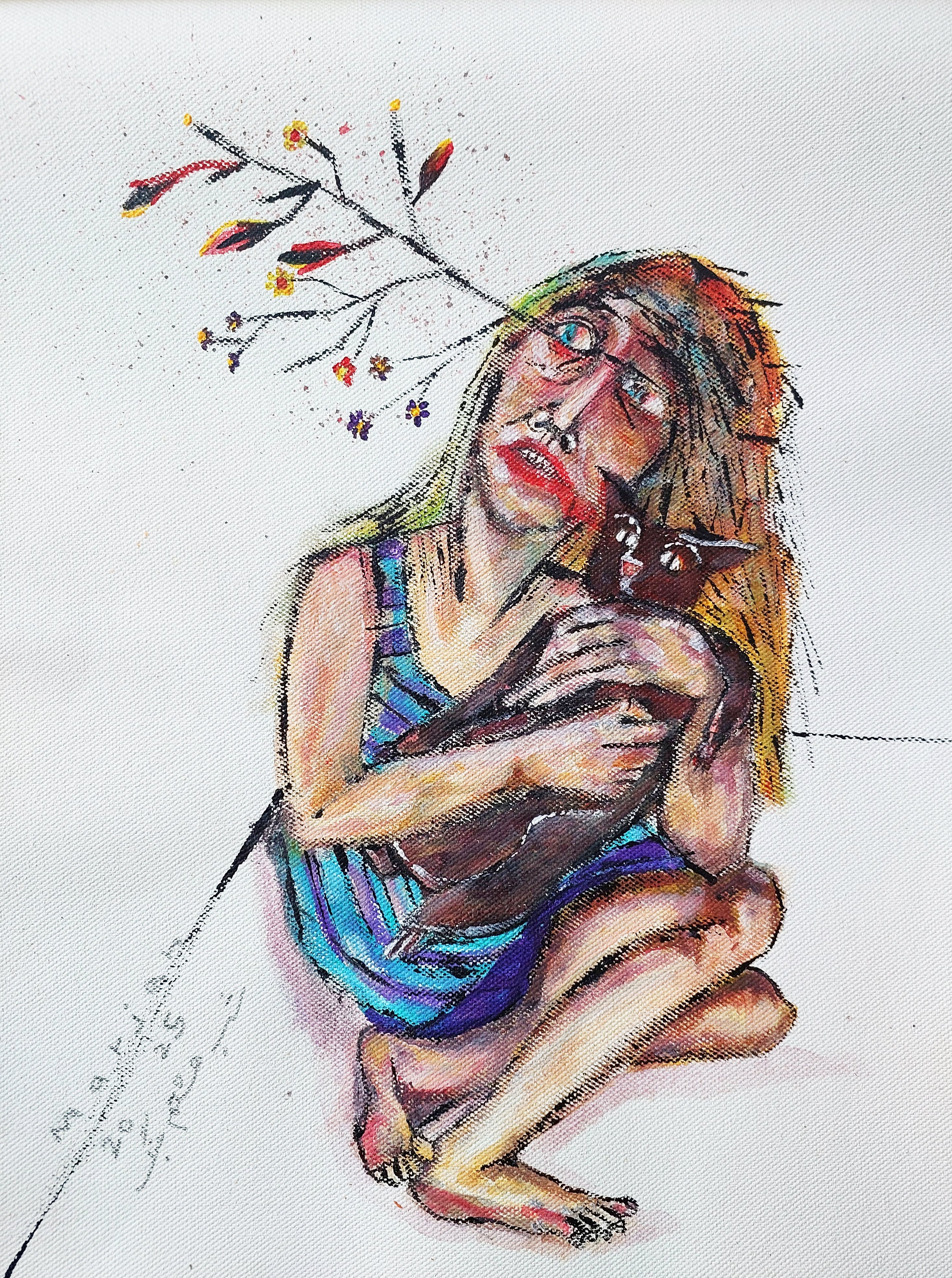 "Only My Cat And I Survived" Painting