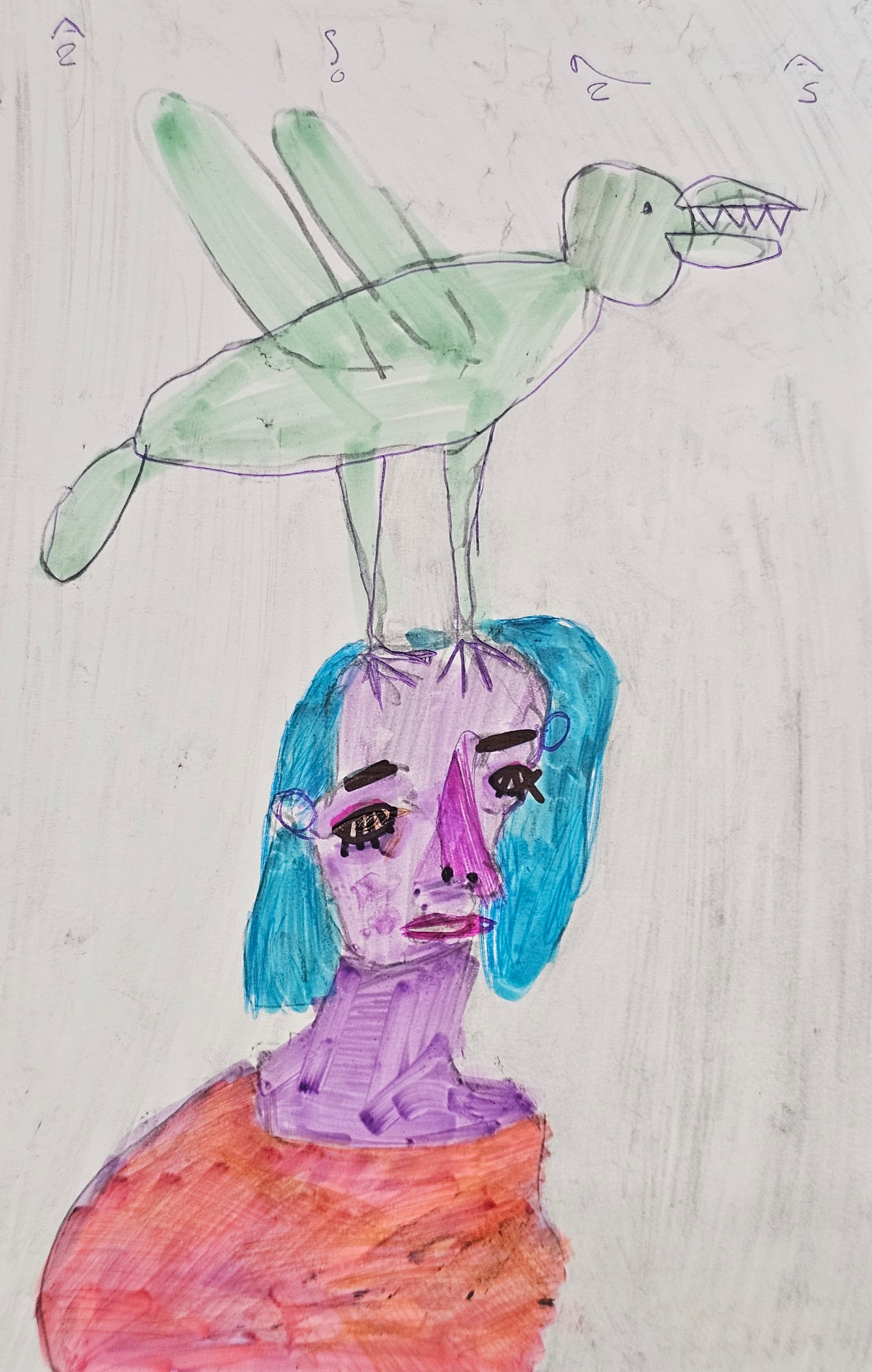 "Sorrows Can Be a Big Bird" Painting