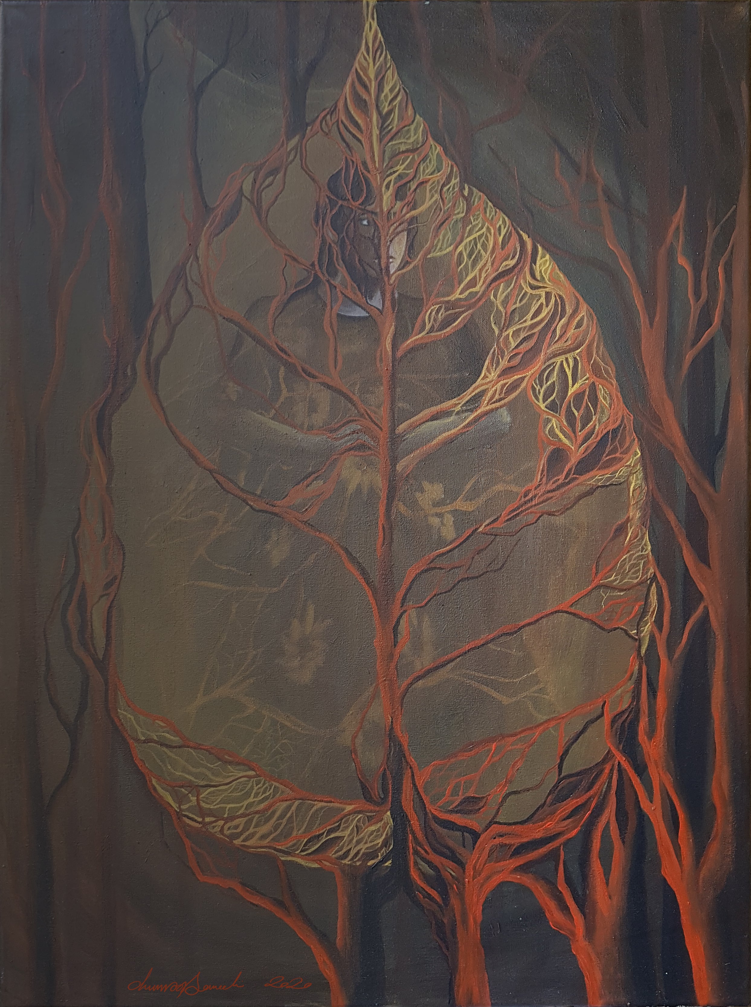 "There She Is, Behind the Curtain" Painting