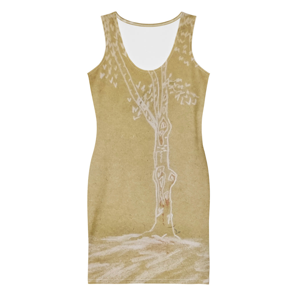 The Lonely and Trees bodycon dress, wearable art by Paeez Khorsand