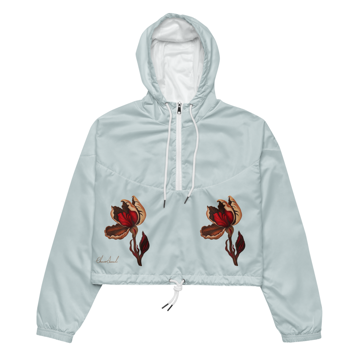 Still Blooming cropped windbreaker, wearable art by Chnoor Samadi