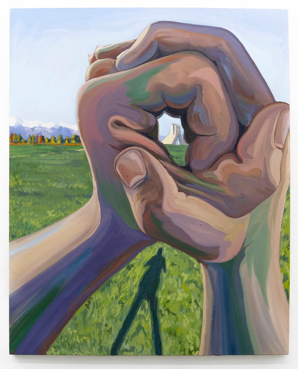 Azadi and Fist, original oil painting on canvas by Ameen Moazemi, 130 x 160 cm