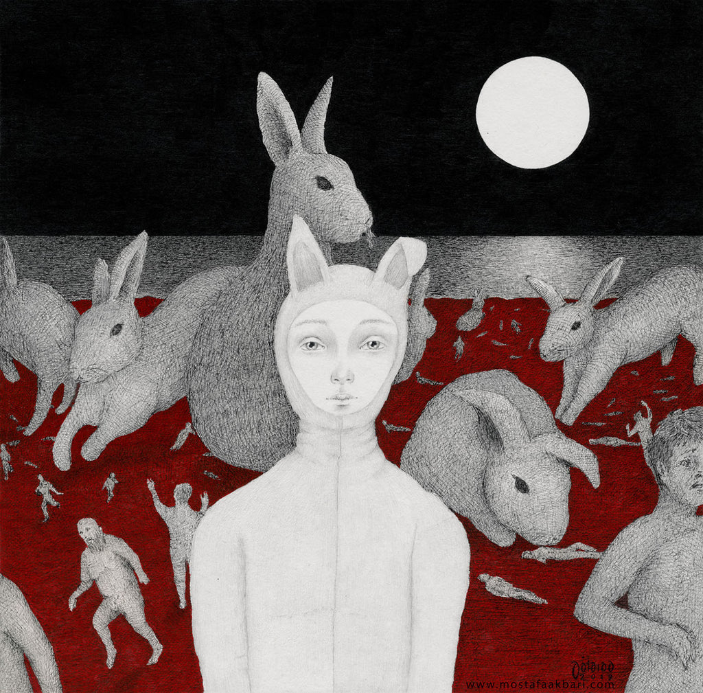 Red Bunny, original painting by Mostafa Akbari