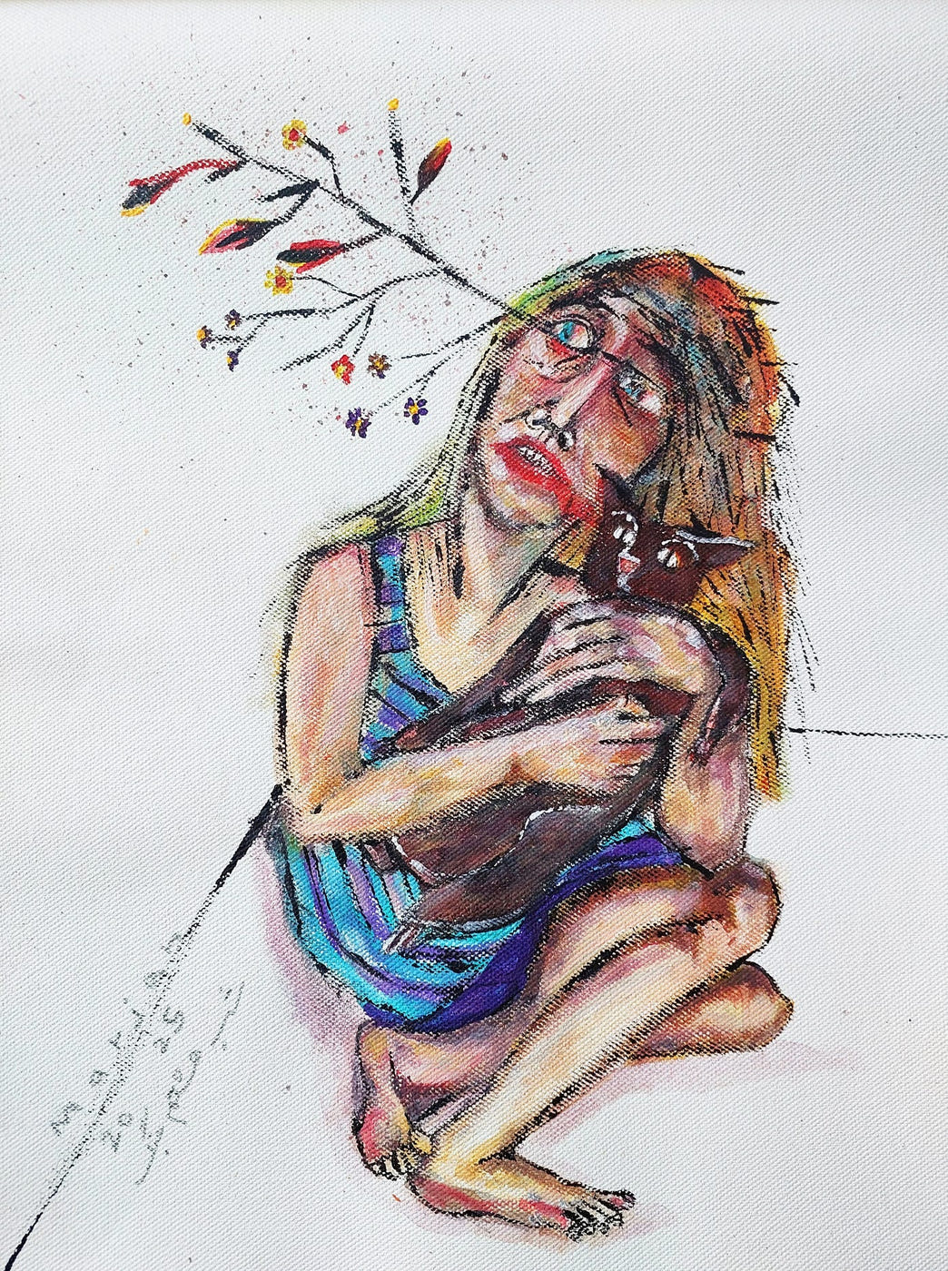Only My Cat And I Survived, original painting by Marjan Andaroodi