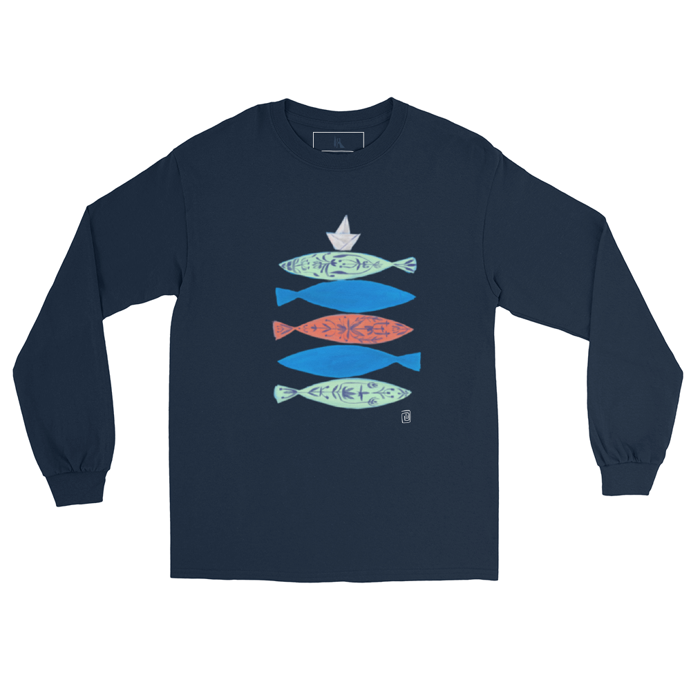 Paper Boat unisex long sleeve shirt, wearable art by Sanaz Marefat, view 2