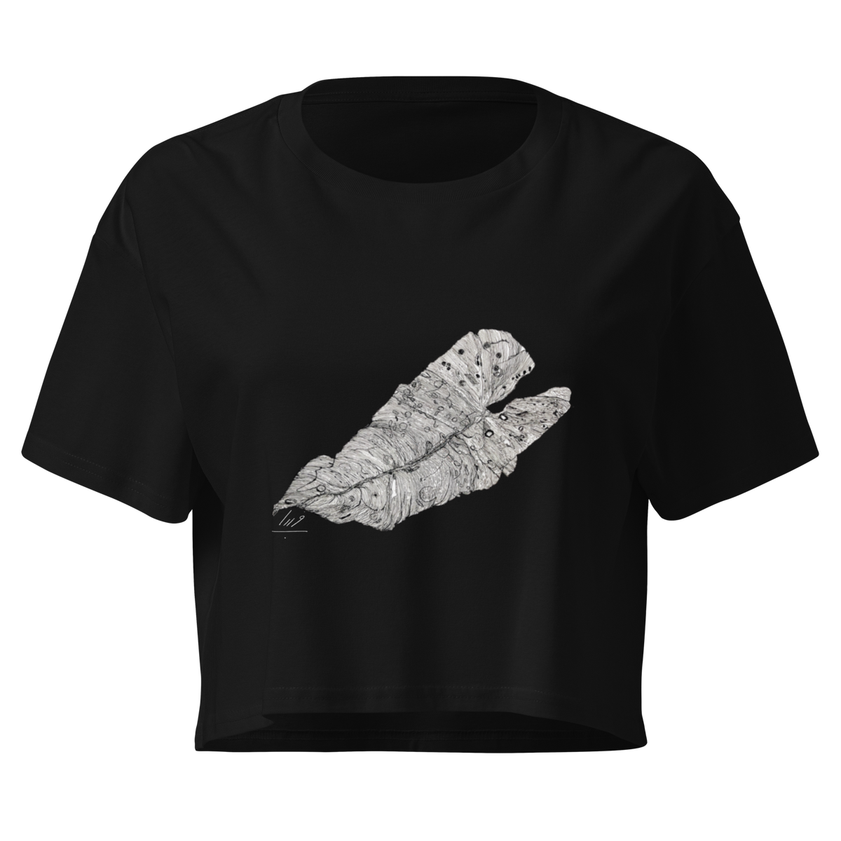 Memory of a Leaf crop shirt, wearable art by Fariba Bahrami