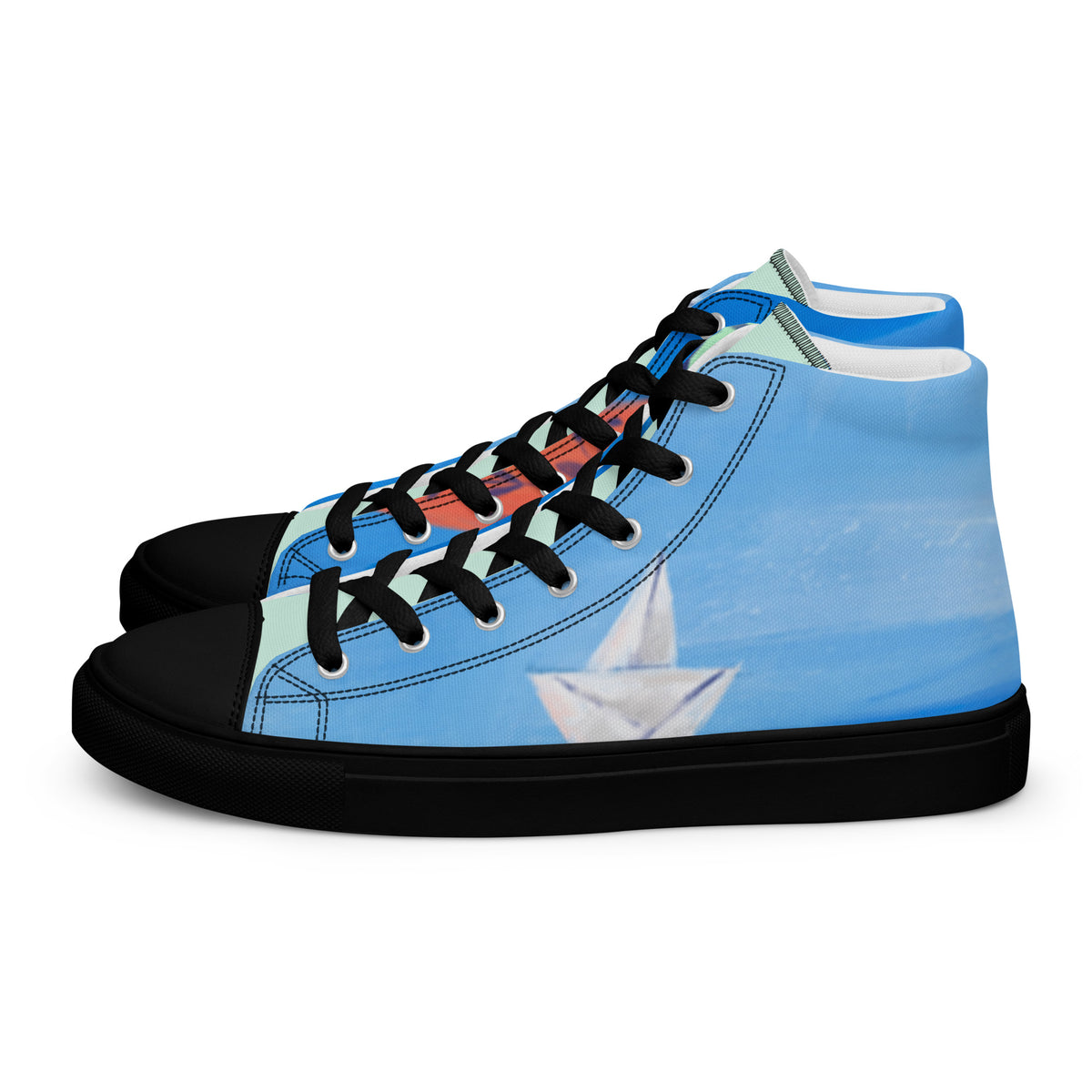 Paper Boat women's high top shoes, wearable art by Sanaz Marefat
