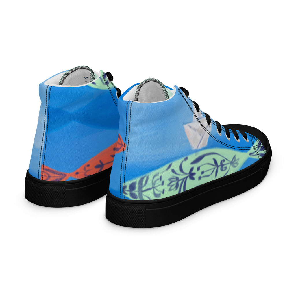Paper Boat women's high top shoes, wearable art by Sanaz Marefat, view 3
